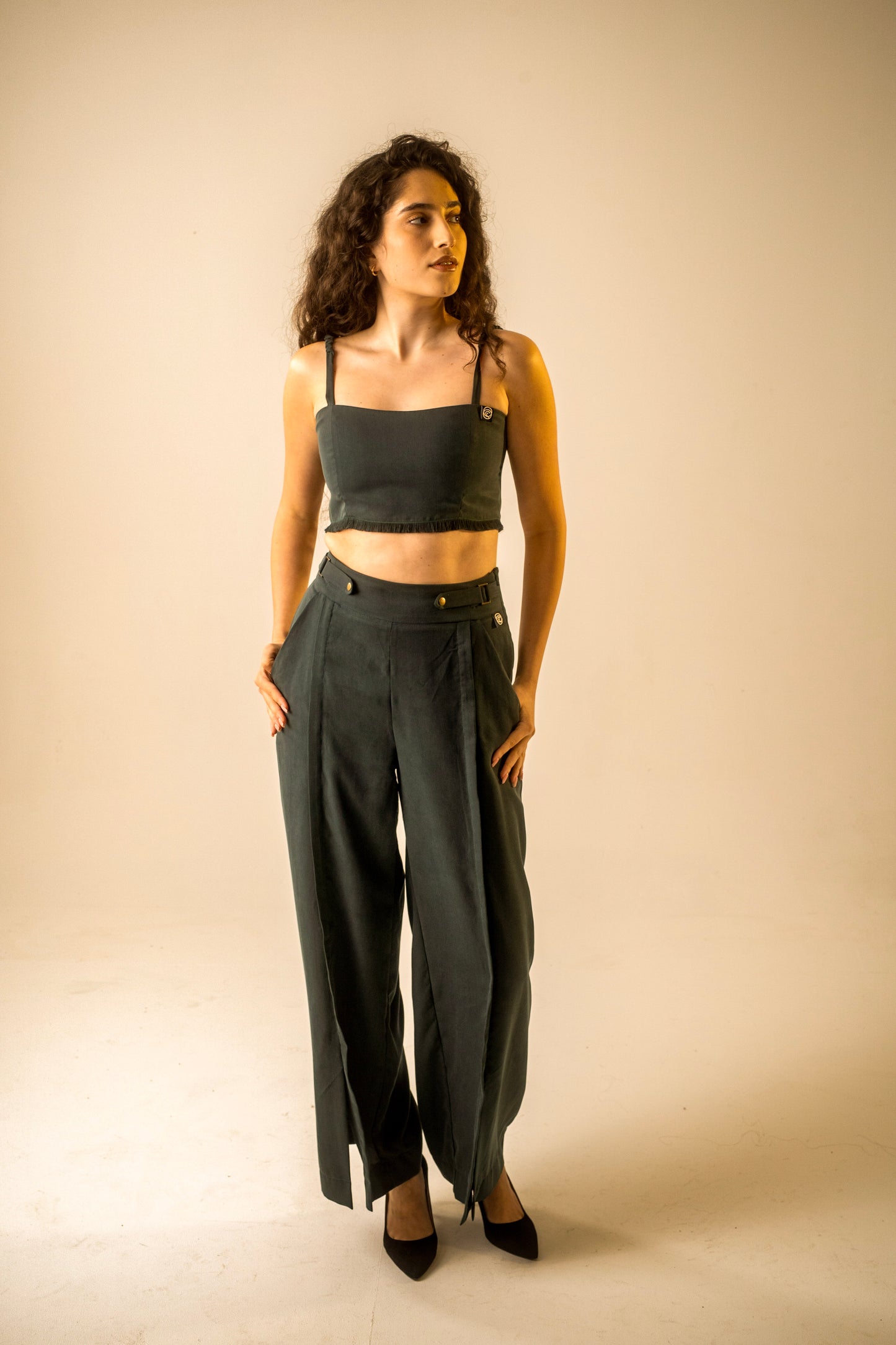 Teal Pleat Trousers