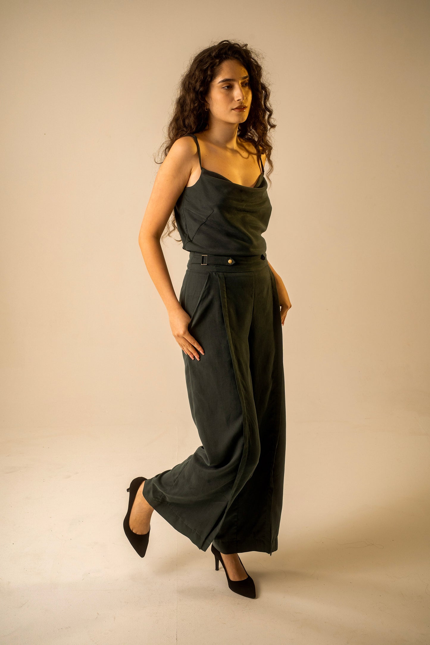 Teal Pleat Trousers