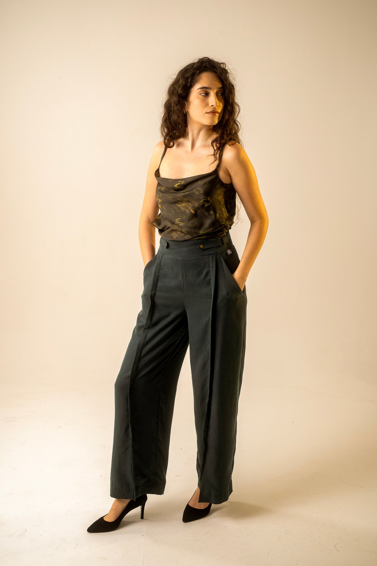 Teal Pleat Trousers