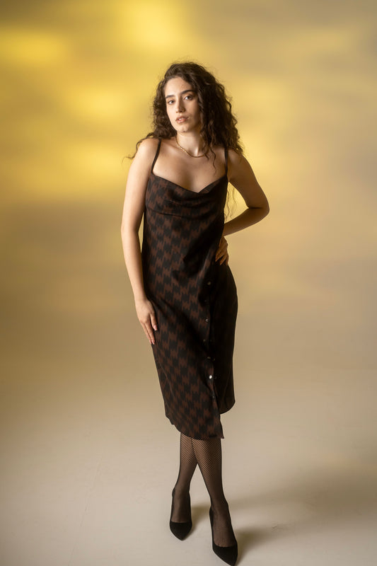 Houndstooth silk slip dress