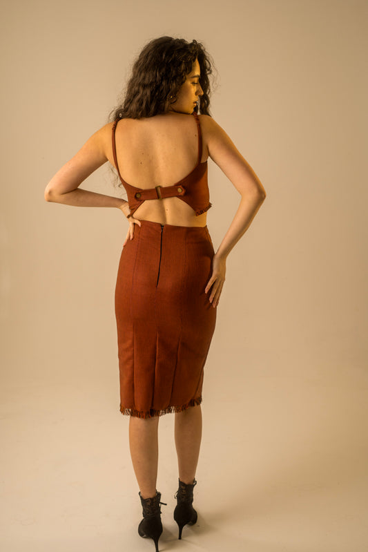 Rust Orange Fringe Skirt