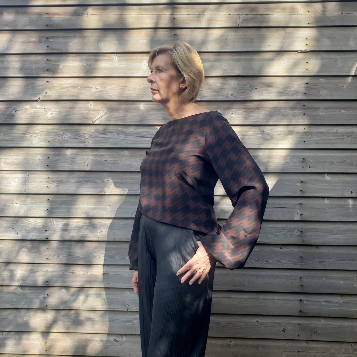 Houndstooth silk blouse