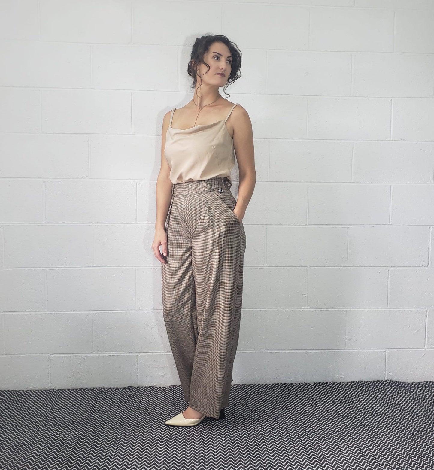 Houndstooth wide leg trousers