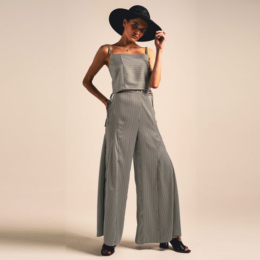 Striped Crop Top with Striped Wide Leg Trouser