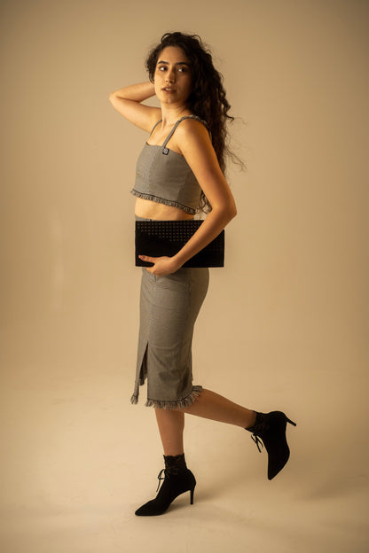 Check Fringe Skirt