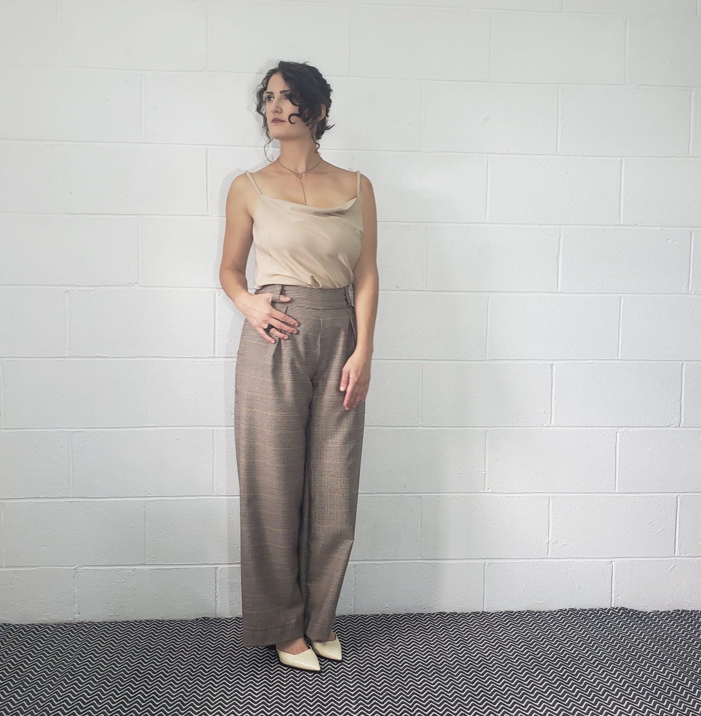 Houndstooth wide leg trousers