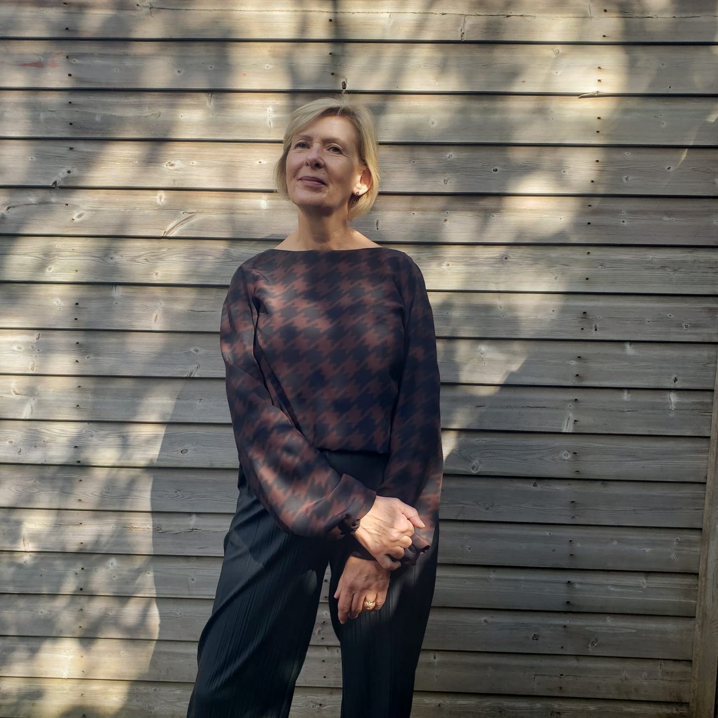 Houndstooth silk blouse