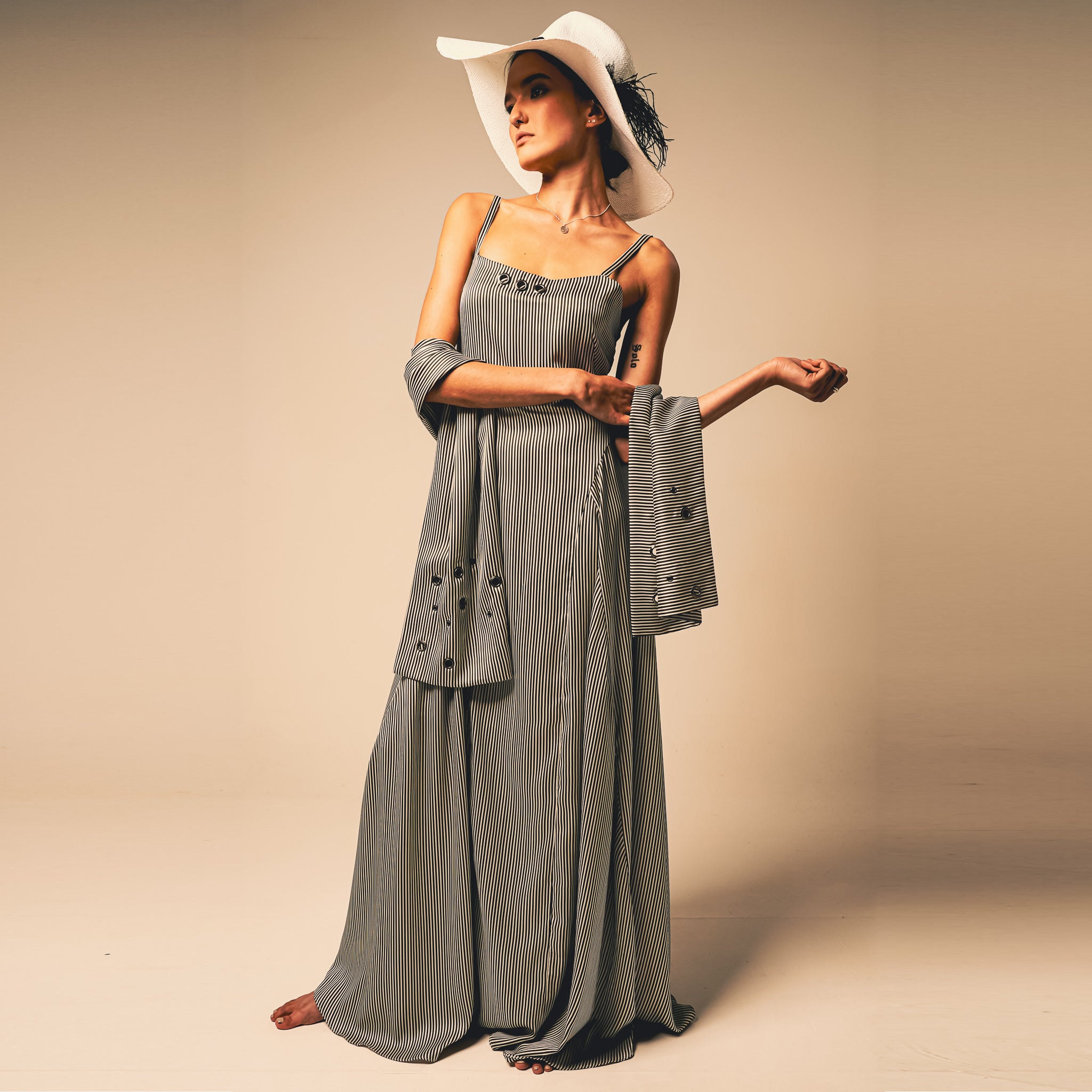 Maxi Evening Dress and Evening Shawl with Hat