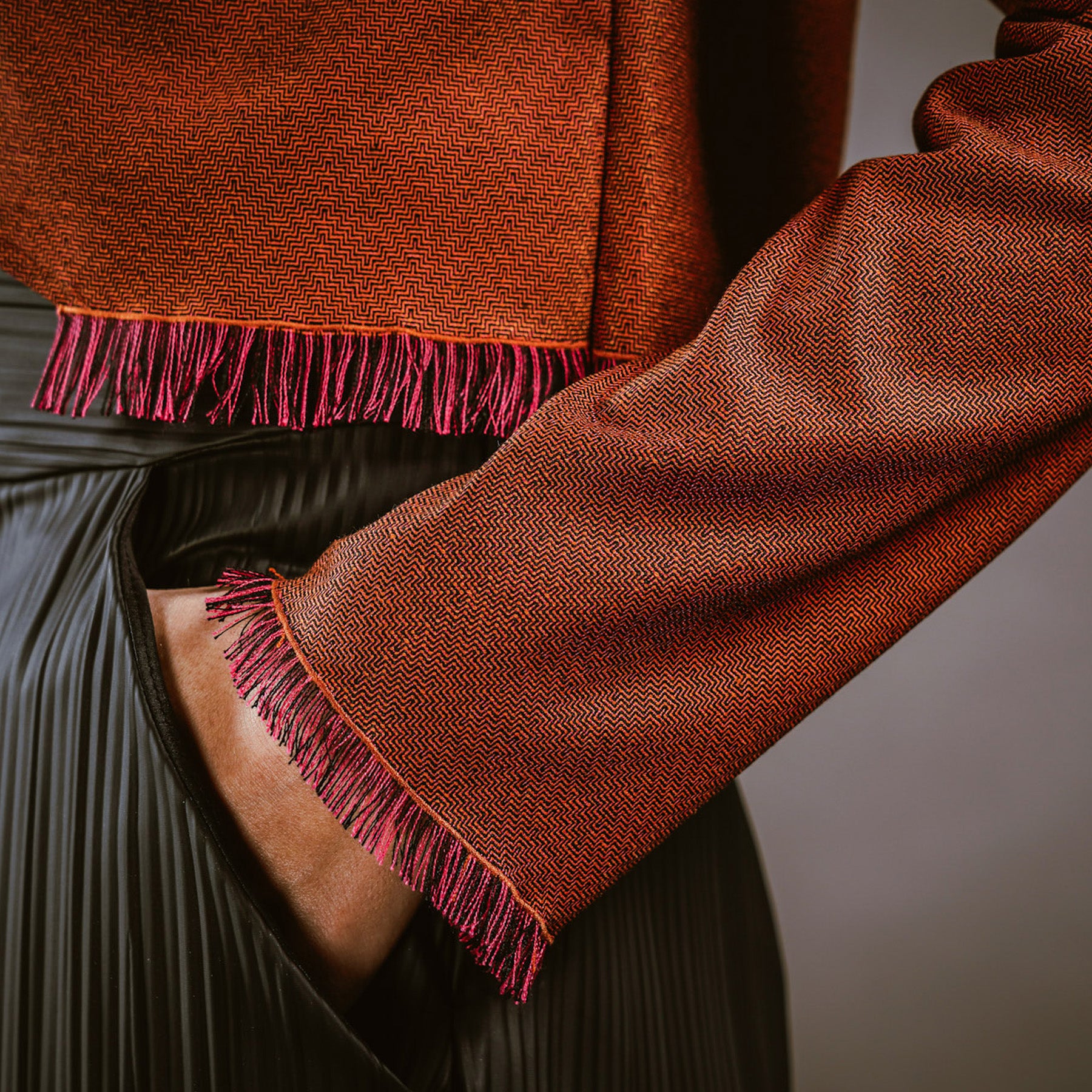 Orange Fringe Top close up fringe detail - Out of Sync 