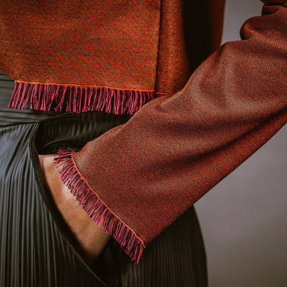 Orange Fringe Top close up fringe detail - Out of Sync 